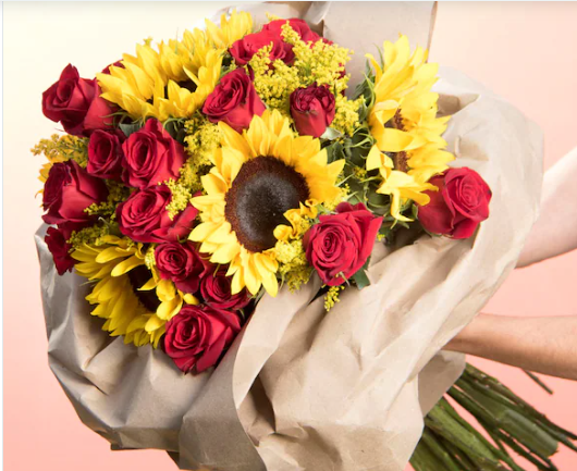 Bouquet of Roses and Sunflowers